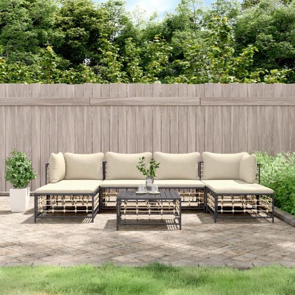 ARDEBO.de - 7-tlg. Garten-Lounge-Set mit Kissen Anthrazit Poly Rattan