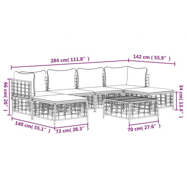 7-tlg. Garten-Lounge-Set mit Kissen Anthrazit Poly Rattan