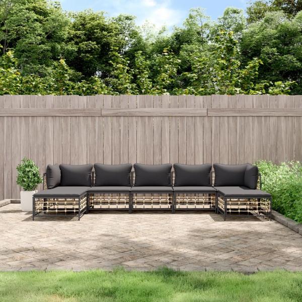 ARDEBO.de - 7-tlg. Garten-Lounge-Set mit Kissen Anthrazit Poly Rattan