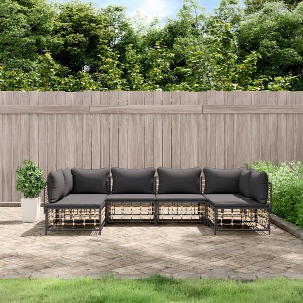 ARDEBO.de - 6-tlg. Garten-Lounge-Set mit Kissen Anthrazit Poly Rattan