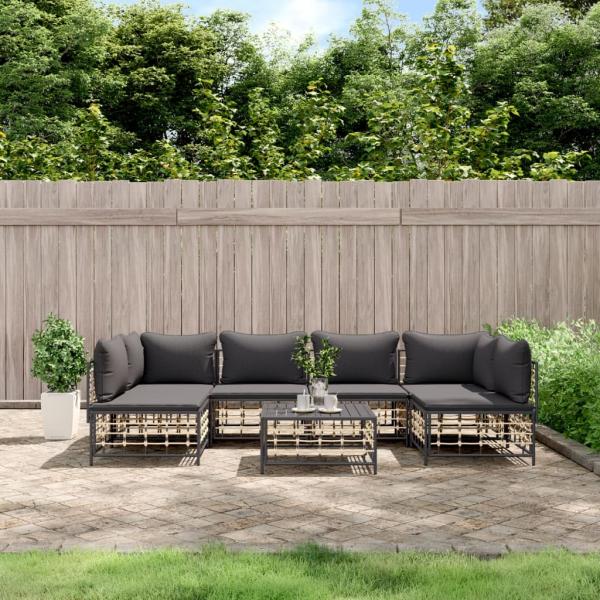 ARDEBO.de - 7-tlg. Garten-Lounge-Set mit Kissen Anthrazit Poly Rattan