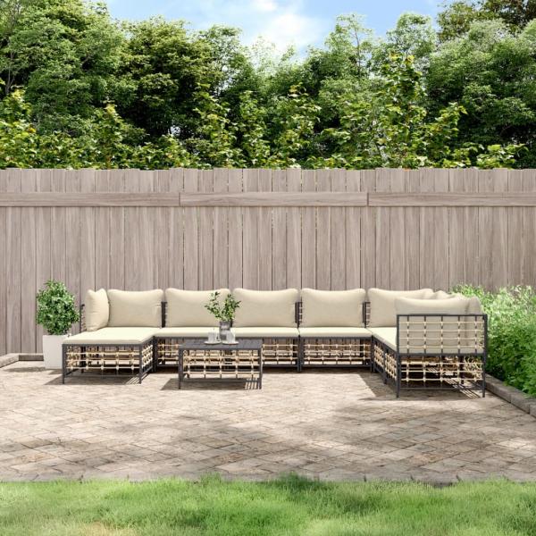 ARDEBO.de - 9-tlg. Garten-Lounge-Set mit Kissen Anthrazit Poly Rattan