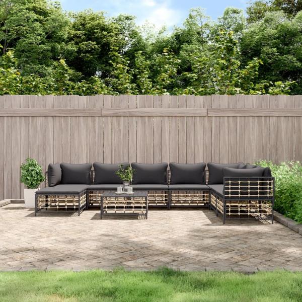 ARDEBO.de - 9-tlg. Garten-Lounge-Set mit Kissen Anthrazit Poly Rattan