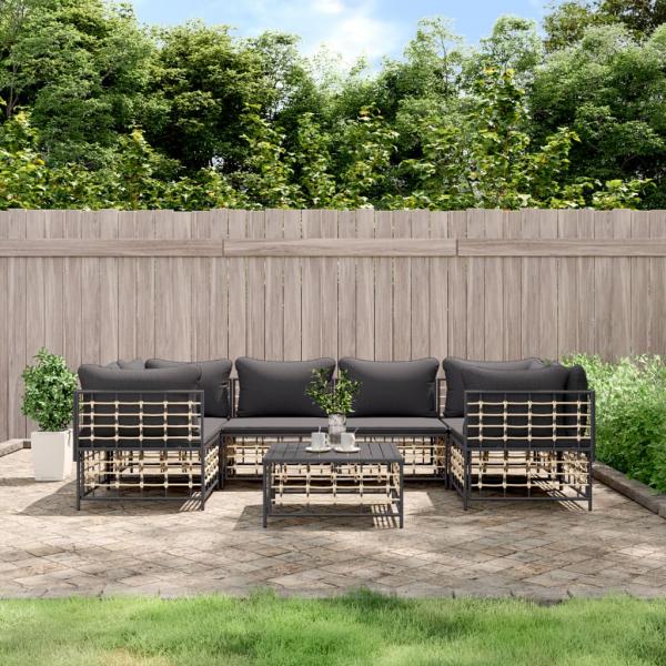 ARDEBO.de - 7-tlg. Garten-Lounge-Set mit Kissen Anthrazit Poly Rattan