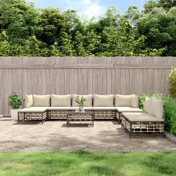 ARDEBO.de - 10-tlg. Garten-Lounge-Set mit Kissen Anthrazit Poly Rattan