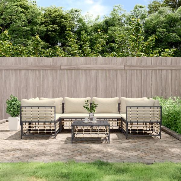 ARDEBO.de - 7-tlg. Garten-Lounge-Set mit Kissen Anthrazit Poly Rattan