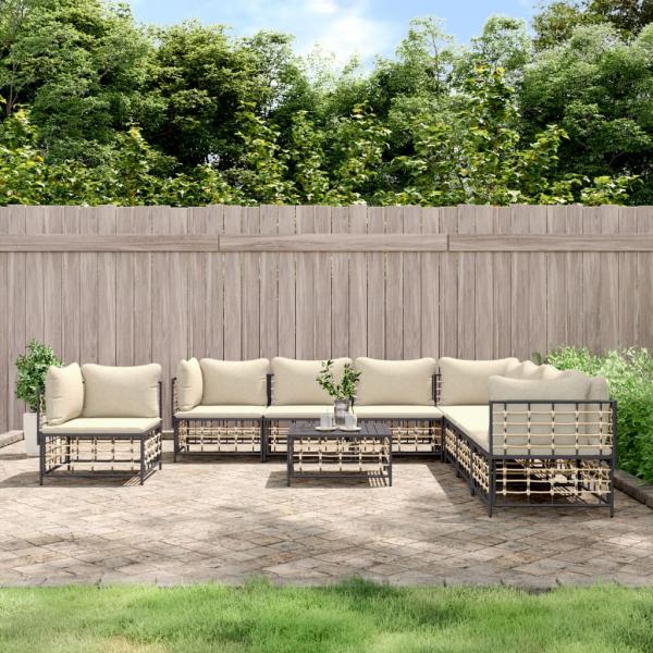 ARDEBO.de - 9-tlg. Garten-Lounge-Set mit Kissen Anthrazit Poly Rattan