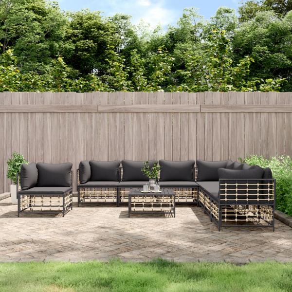 ARDEBO.de - 9-tlg. Garten-Lounge-Set mit Kissen Anthrazit Poly Rattan