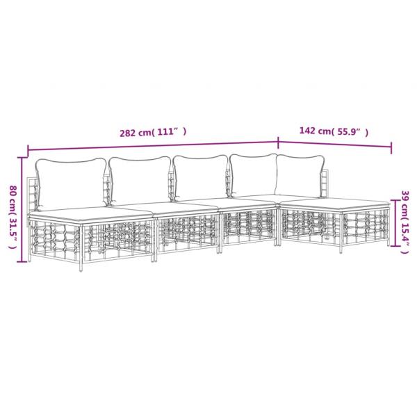 5-tlg. Garten-Lounge-Set mit Kissen Anthrazit Poly Rattan