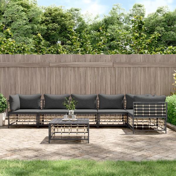 ARDEBO.de - 7-tlg. Garten-Lounge-Set mit Kissen Anthrazit Poly Rattan