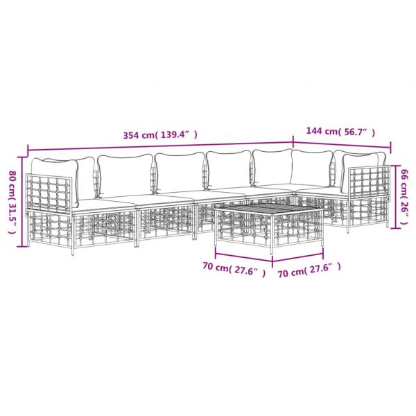 7-tlg. Garten-Lounge-Set mit Kissen Anthrazit Poly Rattan