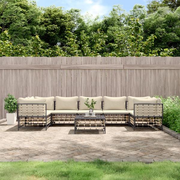 ARDEBO.de - 8-tlg. Garten-Lounge-Set mit Kissen Anthrazit Poly Rattan