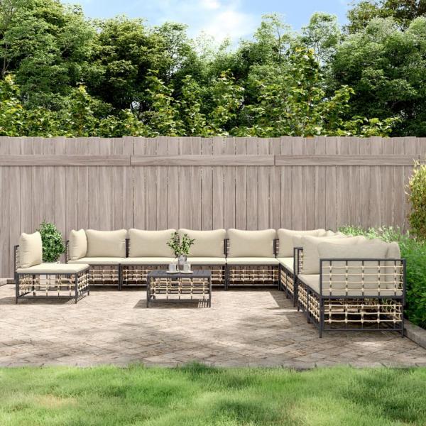 ARDEBO.de - 11-tlg. Garten-Lounge-Set mit Kissen Anthrazit Poly Rattan