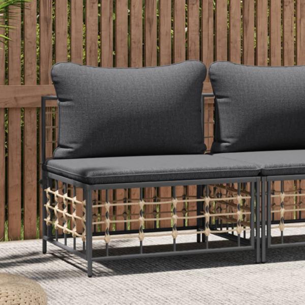 ARDEBO.de - Garten-Mittelsofa mit Dunkelgrauen Kissen Poly Rattan