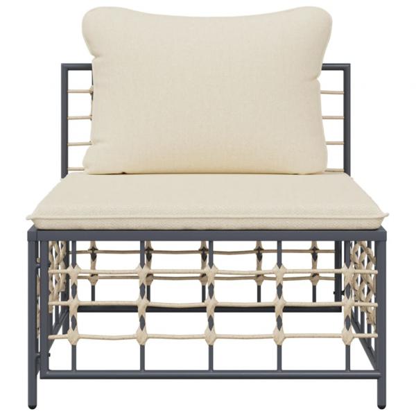 Garten-Mittelsofa mit Beige Kissen Poly Rattan