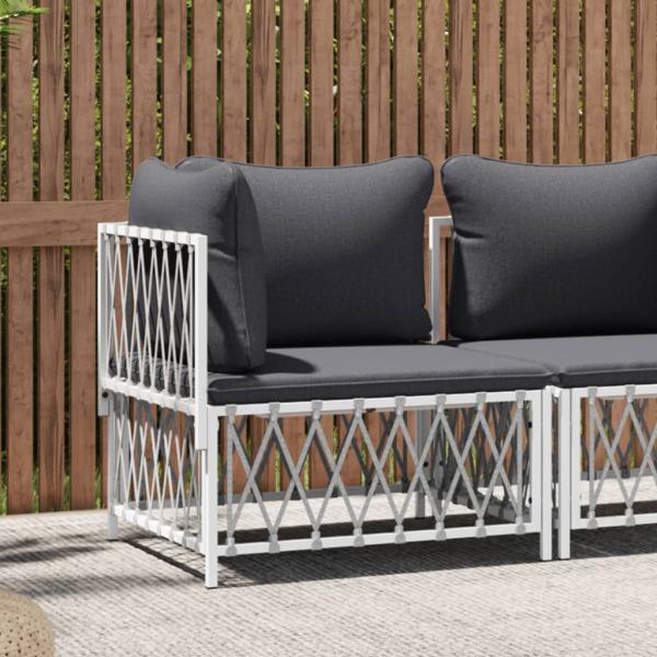 ARDEBO.de - Garten-Ecksofa mit Kissen Weiß Gewebe