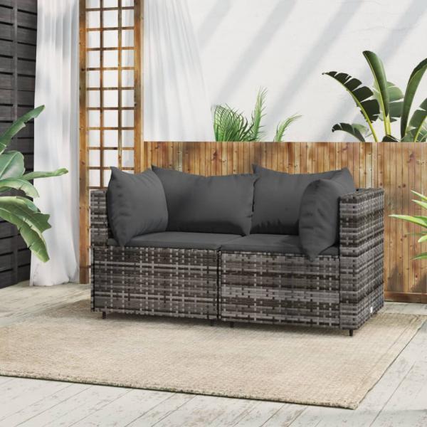 ARDEBO.de - Garten-Ecksofas mit Kissen 2 Stk. Grau Poly Rattan