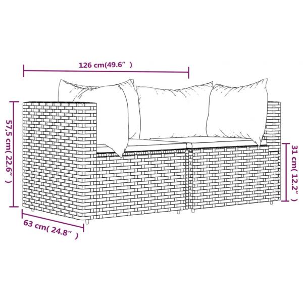 Garten-Ecksofas mit Kissen 2 Stk. Grau Poly Rattan