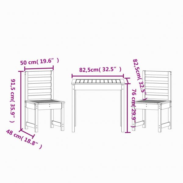 3-tlg. Garten-Bistro-Set Massivholz Kiefer