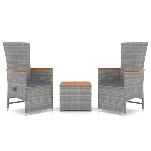 3-tlg. Garten-Lounge-Set Grau Poly Rattan & Massivholz Akazie