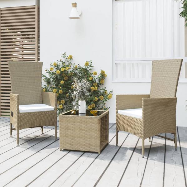 ARDEBO.de - 3-tlg. Garten-Lounge-Set Beige Poly Rattan & Stahl