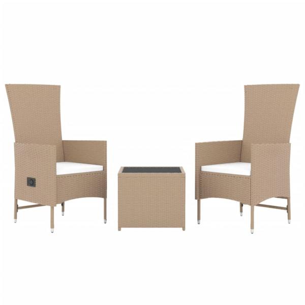 3-tlg. Garten-Lounge-Set Beige Poly Rattan & Stahl