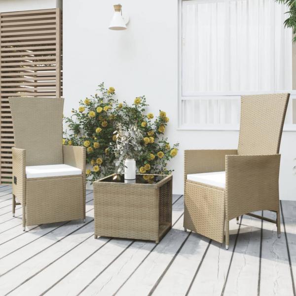 ARDEBO.de - 3-tlg. Garten-Lounge-Set Beige Poly Rattan & Stahl