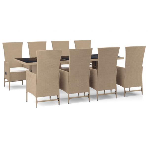 9-tlg. Garten-Essgruppe mit Kissen Beige Poly Rattan