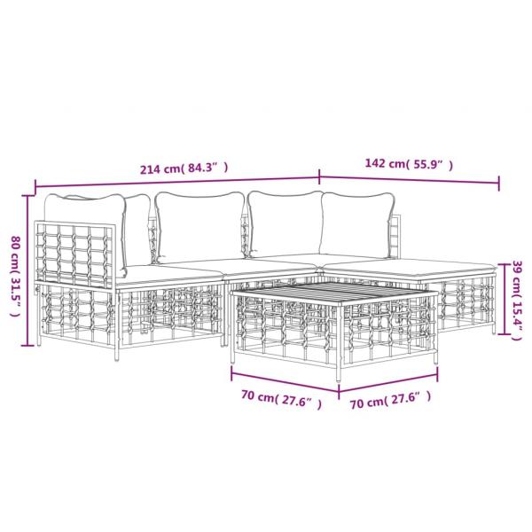 4-tlg. Garten-Lounge-Set mit Kissen Anthrazit Poly Rattan