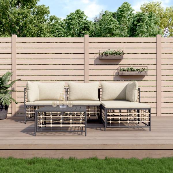 ARDEBO.de - 4-tlg. Garten-Lounge-Set mit Kissen Anthrazit Poly Rattan