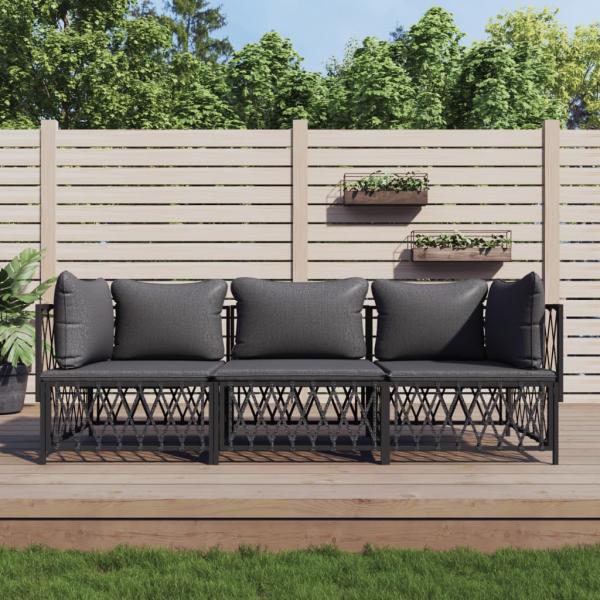 ARDEBO.de - 3-tlg. Garten-Lounge-Set mit Kissen Anthrazit Stahl