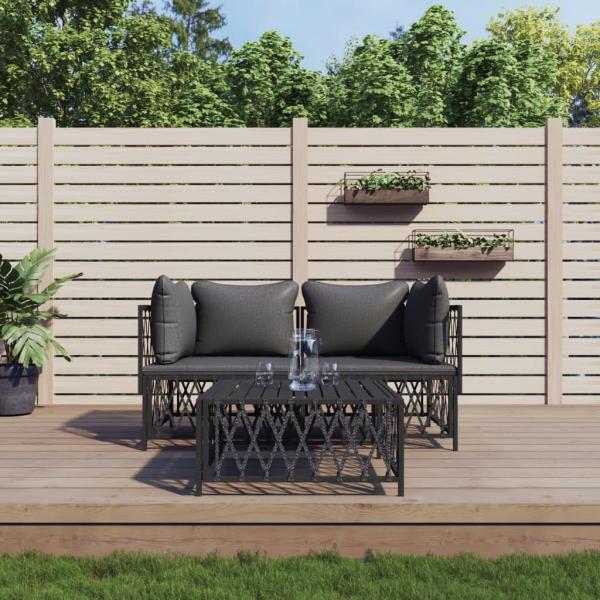 ARDEBO.de - 3-tlg. Garten-Lounge-Set mit Kissen Anthrazit Stahl