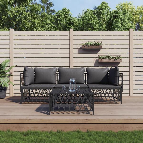 ARDEBO.de - 4-tlg. Garten-Lounge-Set mit Kissen Anthrazit Stahl