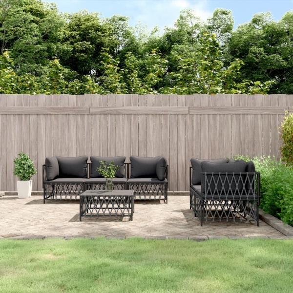 ARDEBO.de - 6-tlg. Garten-Lounge-Set mit Kissen Anthrazit Stahl