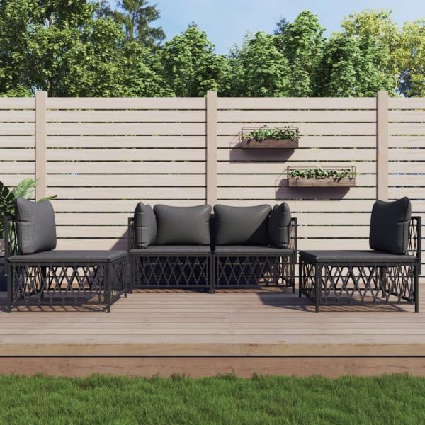 ARDEBO.de - 4-tlg. Garten-Lounge-Set mit Kissen Anthrazit Stahl