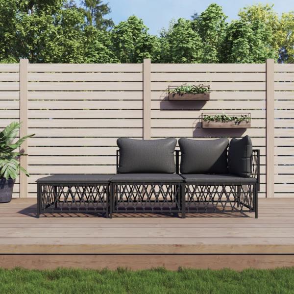 ARDEBO.de - 3-tlg. Garten-Lounge-Set mit Kissen Anthrazit Stahl