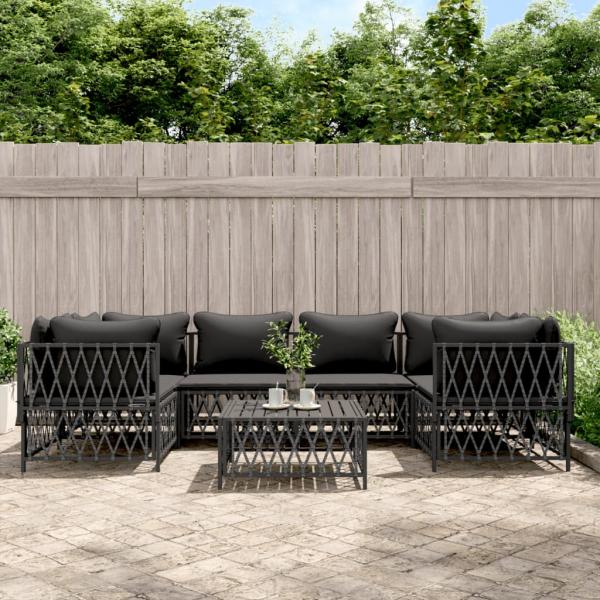 ARDEBO.de - 7-tlg. Garten-Lounge-Set mit Kissen Anthrazit Stahl