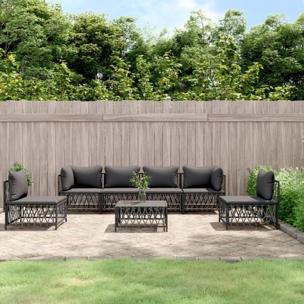 ARDEBO.de - 7-tlg. Garten-Lounge-Set mit Kissen Anthrazit Stahl