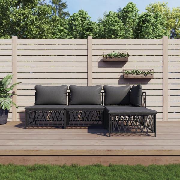 ARDEBO.de - 4-tlg. Garten-Lounge-Set mit Kissen Anthrazit Stahl