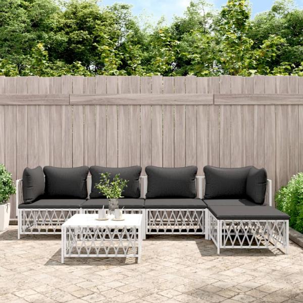 ARDEBO.de - 6-tlg. Garten-Lounge-Set mit Kissen Weiß Stahl