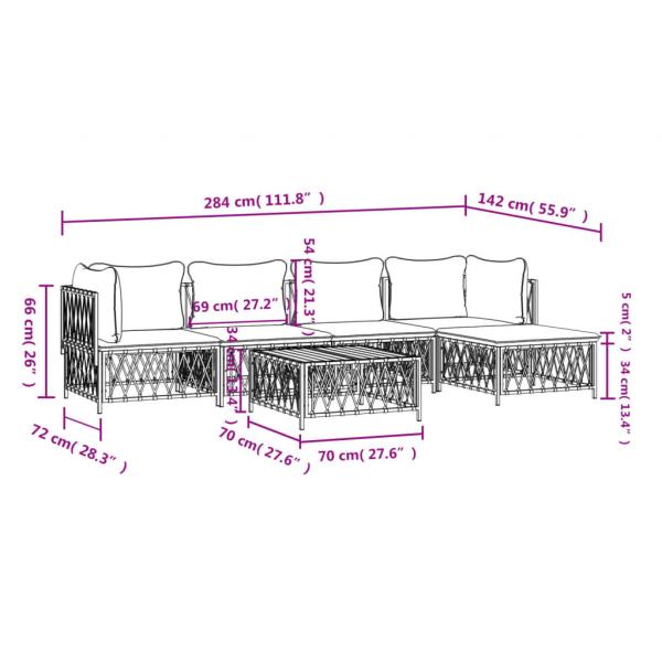 6-tlg. Garten-Lounge-Set mit Kissen Weiß Stahl