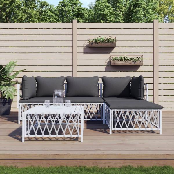 ARDEBO.de - 5-tlg. Garten-Lounge-Set mit Kissen Weiß Stahl