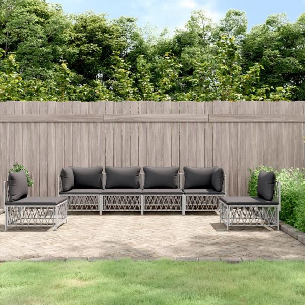 ARDEBO.de - 6-tlg. Garten-Lounge-Set mit Kissen Weiß Stahl