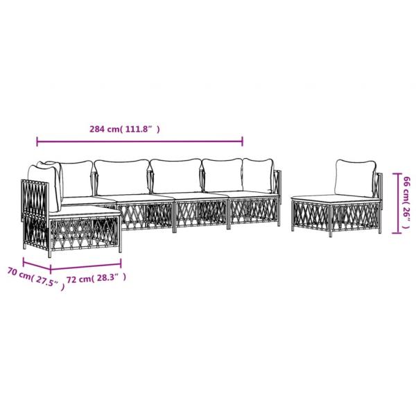 6-tlg. Garten-Lounge-Set mit Kissen Weiß Stahl