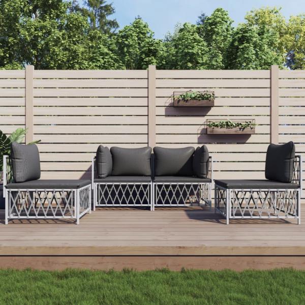 ARDEBO.de - 4-tlg. Garten-Lounge-Set mit Kissen Weiß Stahl