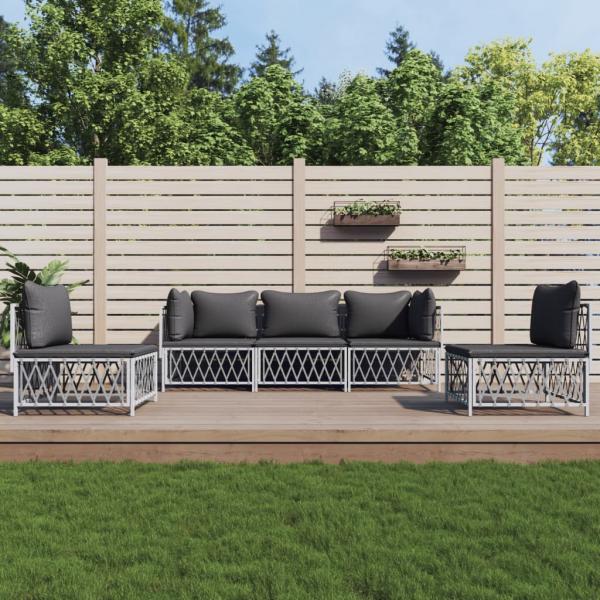 ARDEBO.de - 5-tlg. Garten-Lounge-Set mit Kissen Weiß Stahl