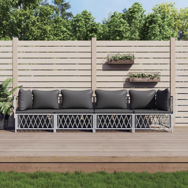 ARDEBO.de - 4-tlg. Garten-Lounge-Set mit Kissen Weiß Stahl