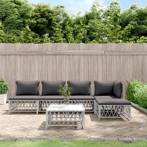 ARDEBO.de - 6-tlg. Garten-Lounge-Set mit Kissen Weiß Stahl