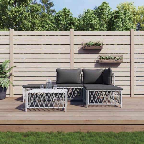 ARDEBO.de - 5-tlg. Garten-Lounge-Set mit Kissen Weiß Stahl