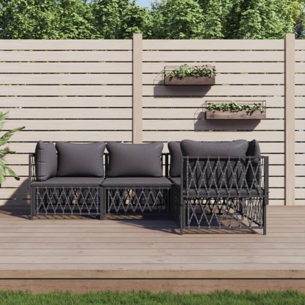 ARDEBO.de - 4-tlg. Garten-Lounge-Set mit Kissen Anthrazit Stahl